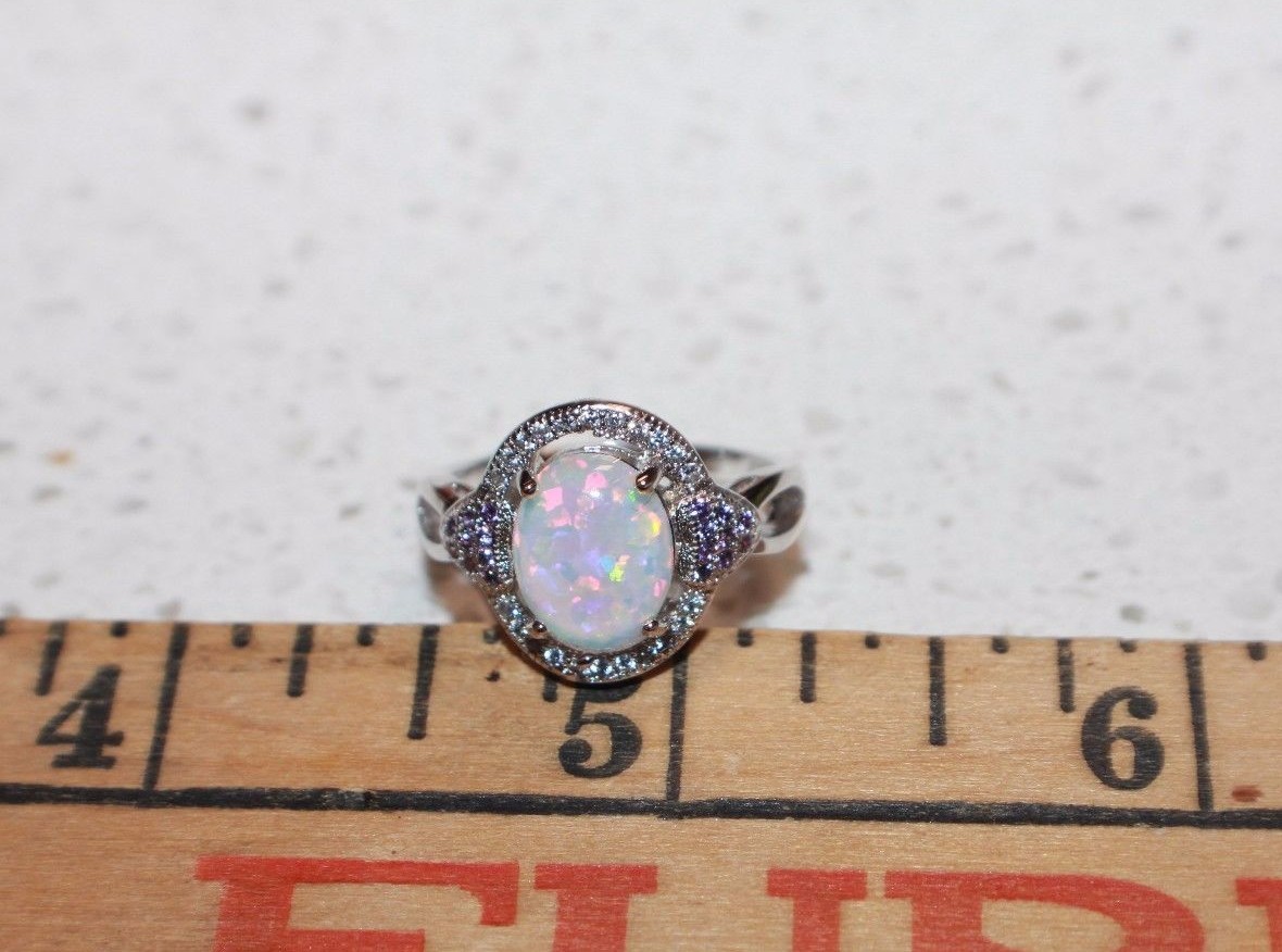 white fire opal Cz ring 6 8.5 gemstone silver jewelry engagement cocktail band J