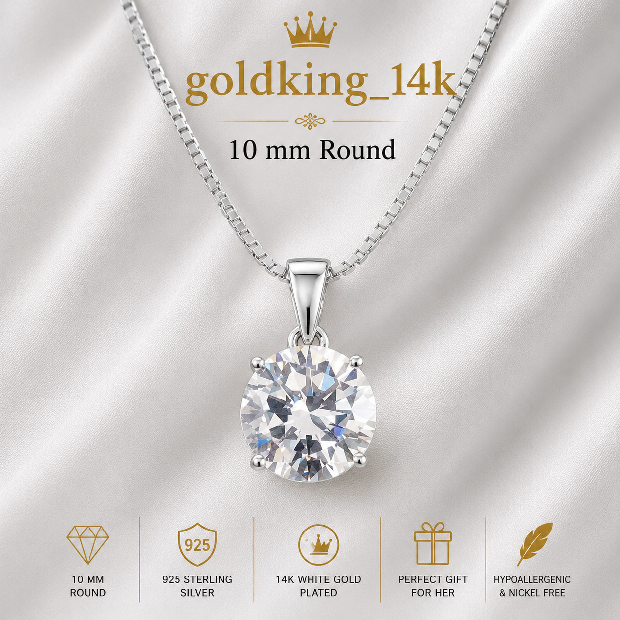 3.00Ct Round Simulated Diamond Solitaire Pendant Necklace 14k White Gold Plated