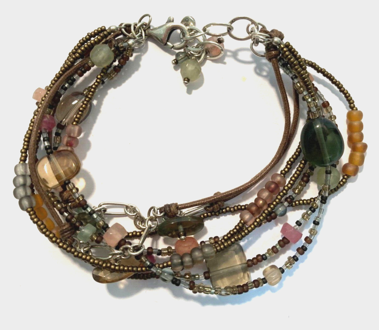 Bracelet, Silpada S/S, Chalcedony, Smoky Quartz & Beads. Lobster Clasp (B2090)