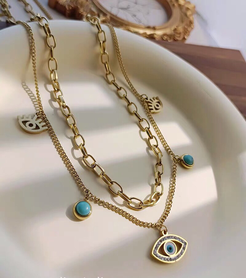 18KGP Turquoise Evil’s Eye Pendant Necklace Women’s Magic Necklace