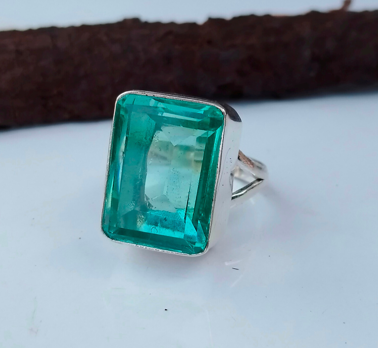 Rectangle Aquamarine Gemstone 925 Sterling Silver Handmade Ring For Gift PG1806