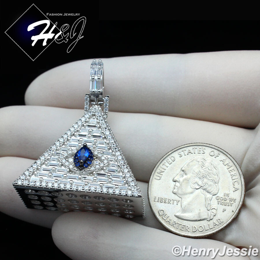 MEN SOLID 925 STERLING SILVER ICY BLING CZ 3D EGYPTIAN PYRAMID PENDANT*SP312