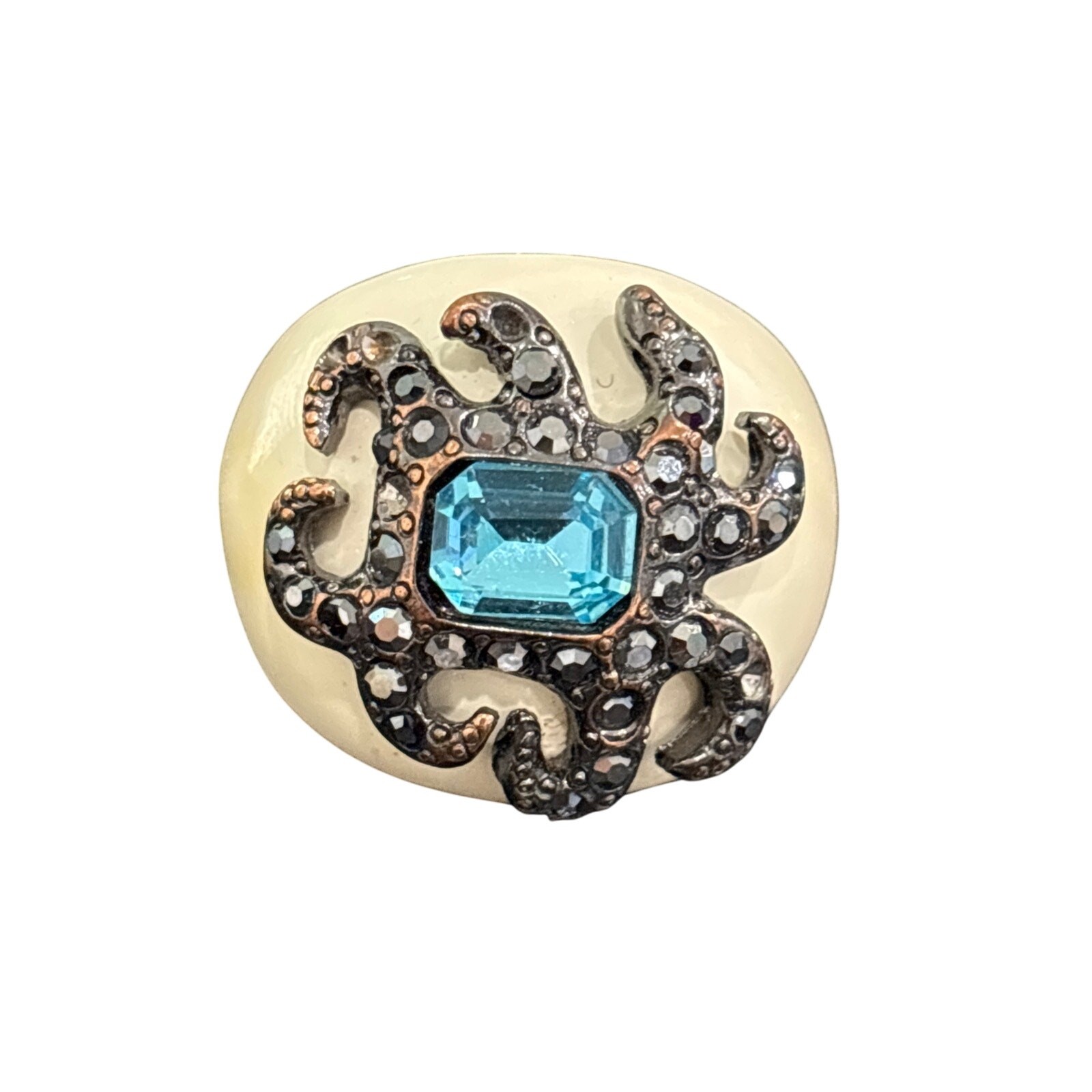 Vintage KJL Kenneth J Lane cocktail ring size 7 aqua blue stone & rhinestones