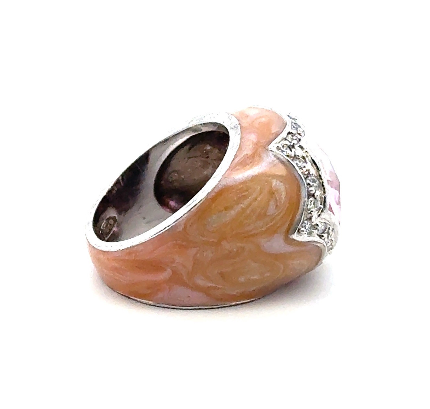 Size-7 Lauren G. Adam’s 925 Sterling Silver Enamel & Pink CZ Dome Ring, 14.4g