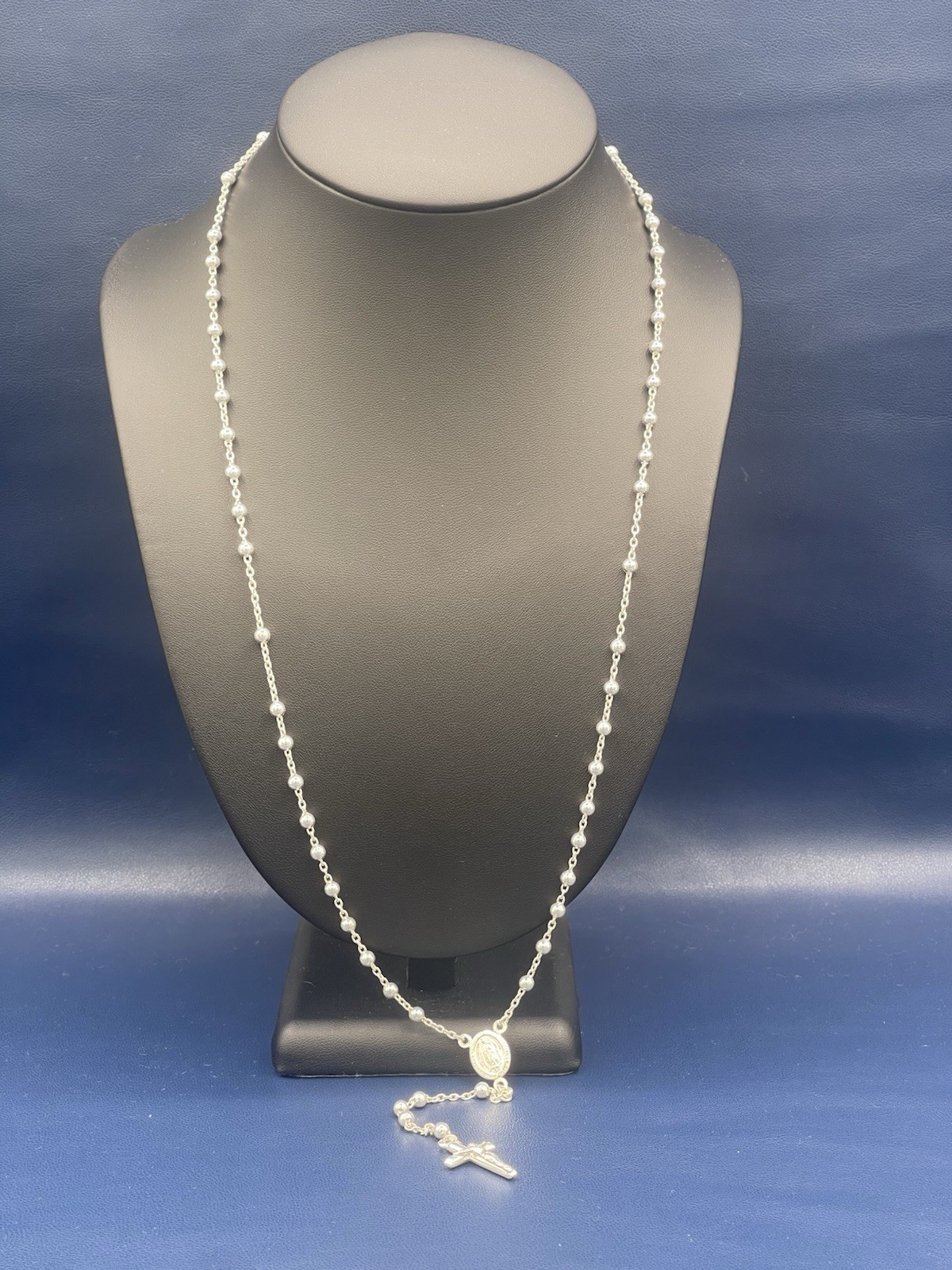 Sterling Silver 925 26 inch Rosary Beads Necklace w/ Crucifix 15.9 Grams