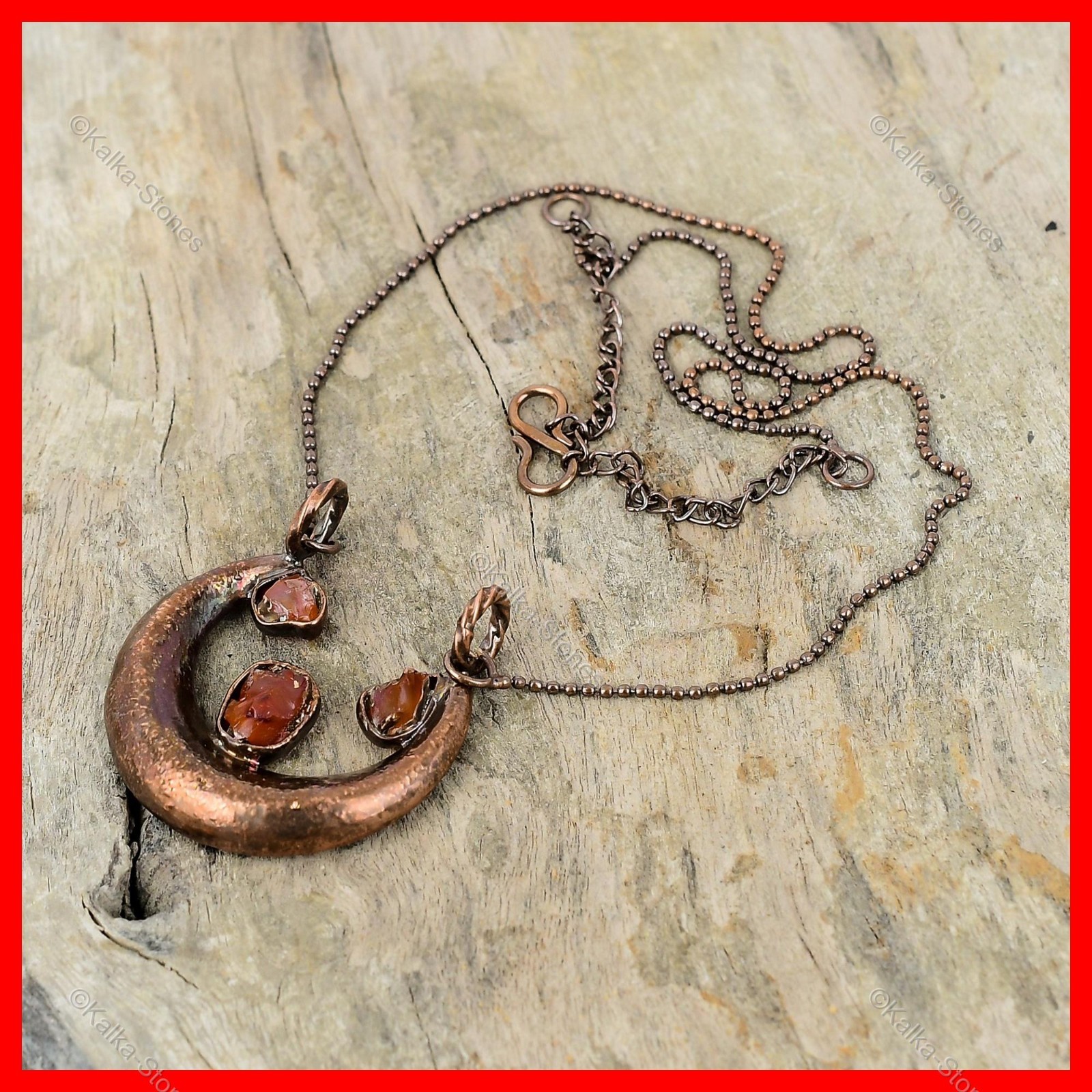 Oval Carnelian Rough Stone Copper New Chain Boho Electroformed Birthday Necklace