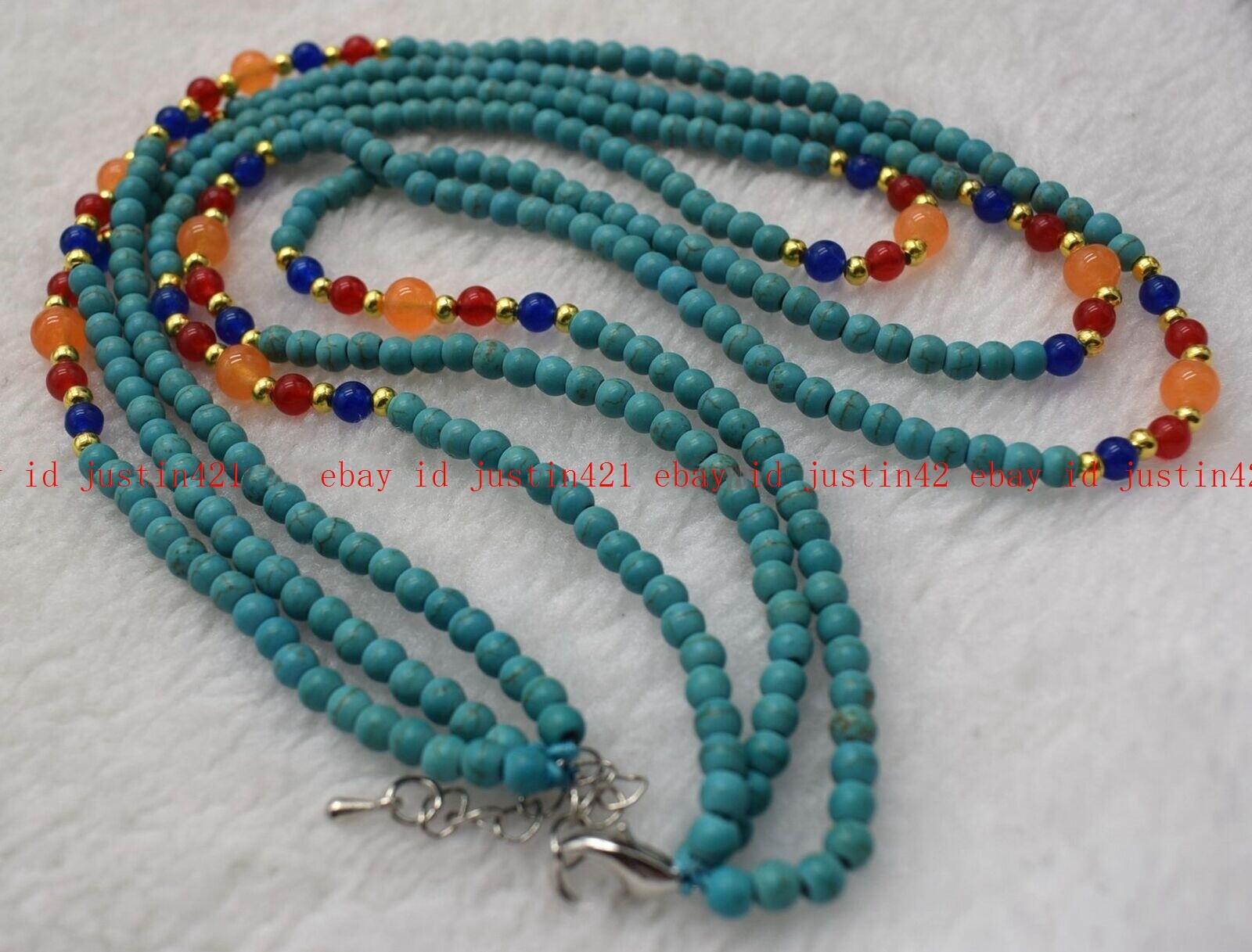 3 Rows Genuine 4mm Blue Turquoise Round Gemstone Beads Necklace Jewelry 18-20″