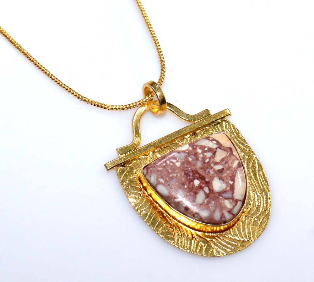 Decent Marble Jasper Golden Plated Necklace 17″ Promise Gift Most Beautiful MJ