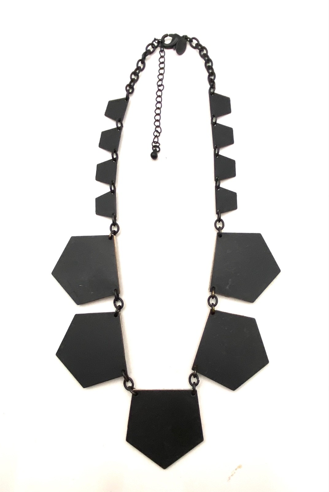 Express Black Triple Layer Pentagon Panel Necklace Tri-Tone Glitter Statement
