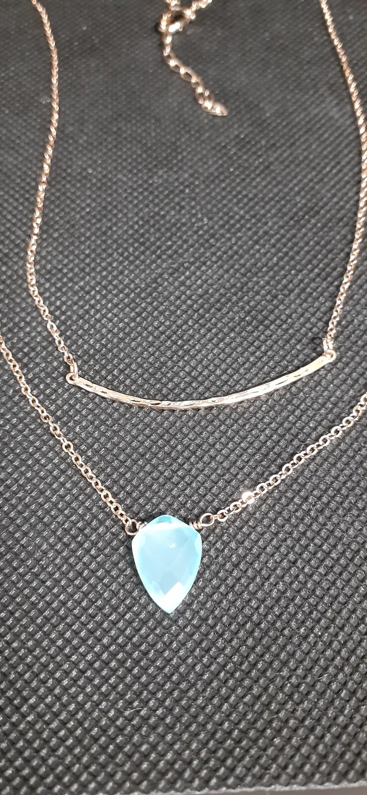NWOT Luna Norte Faceted Acquamarine Stone Heart Gold Plated Bar Layered Necklace