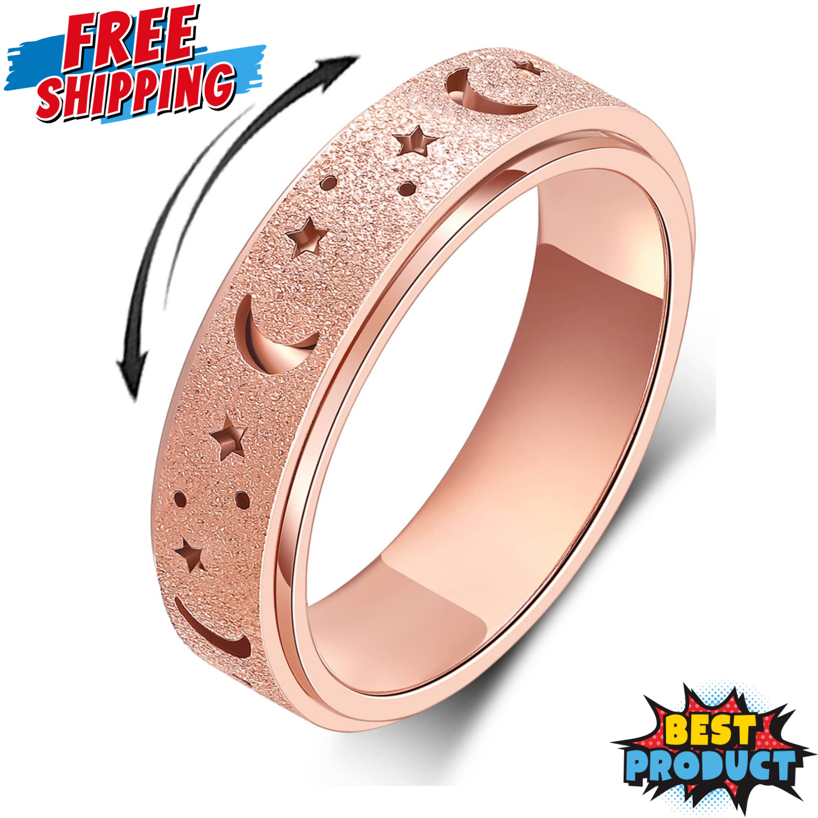 Unisex Spinner Ring Stainless Steel Anxiety Relief Rainbow Black Gold 5-11 Size