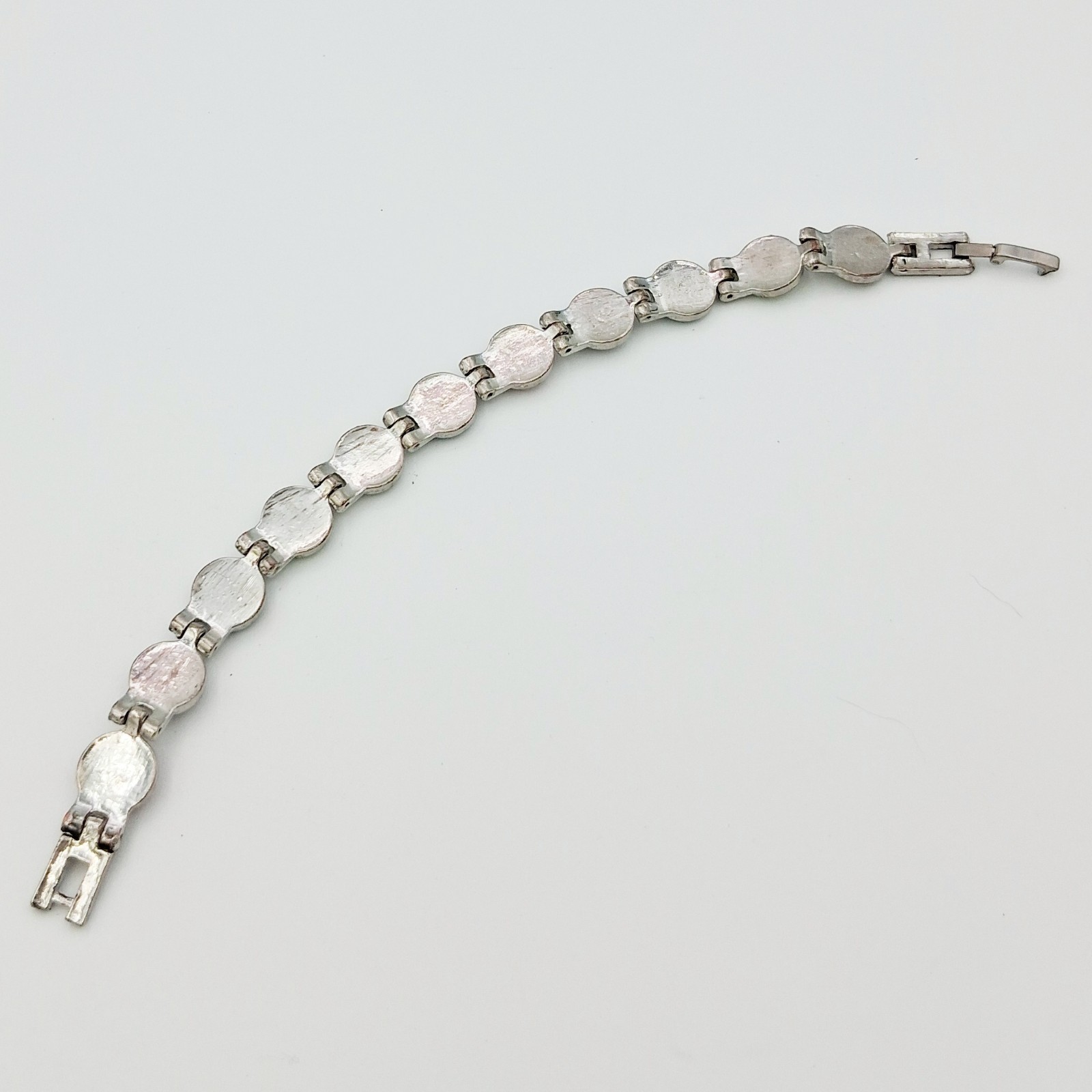 Silver Tone Multicolor Faux Cat’s Eye Bracelet 7″ Fold Over Clasp