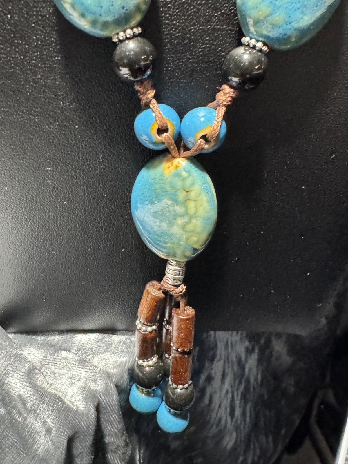 Vintage Natural Glass Flower-glazed Ceramic Beaded Colorful Necklace, Adjustable