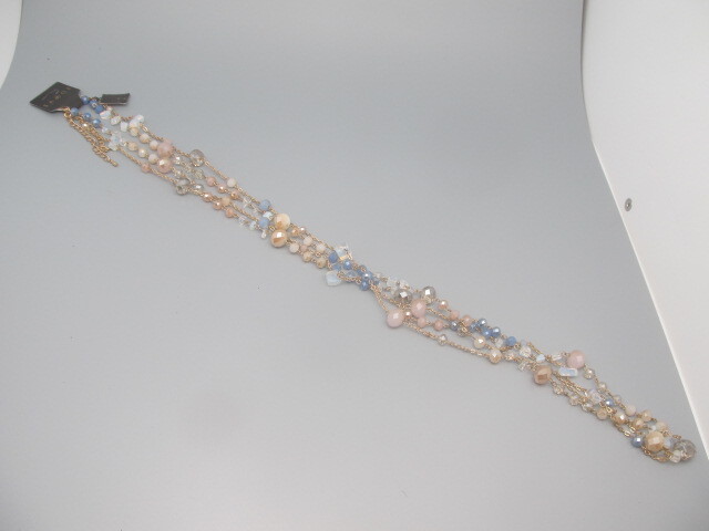 Samoe Gold Tone Necklace with Pink, White, Blue and Clear Beads