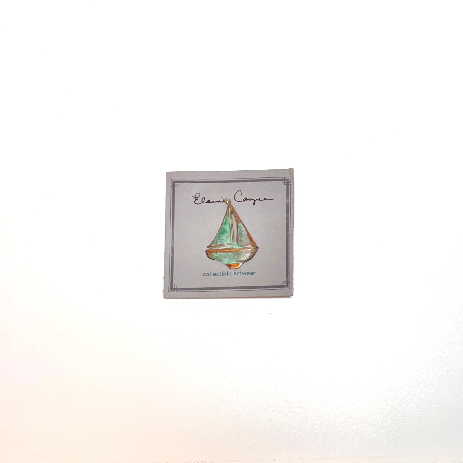 ELAINE COYNE brooch sailboat solid brass verdigris patina NEW on card AQP10p