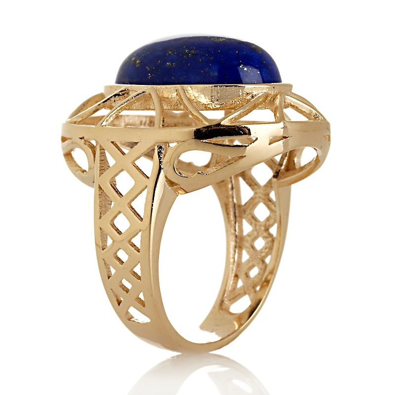 Technibond Oval Cabochon Framed Gemstone Ring 14K Yellow Gold Clad Silver 925