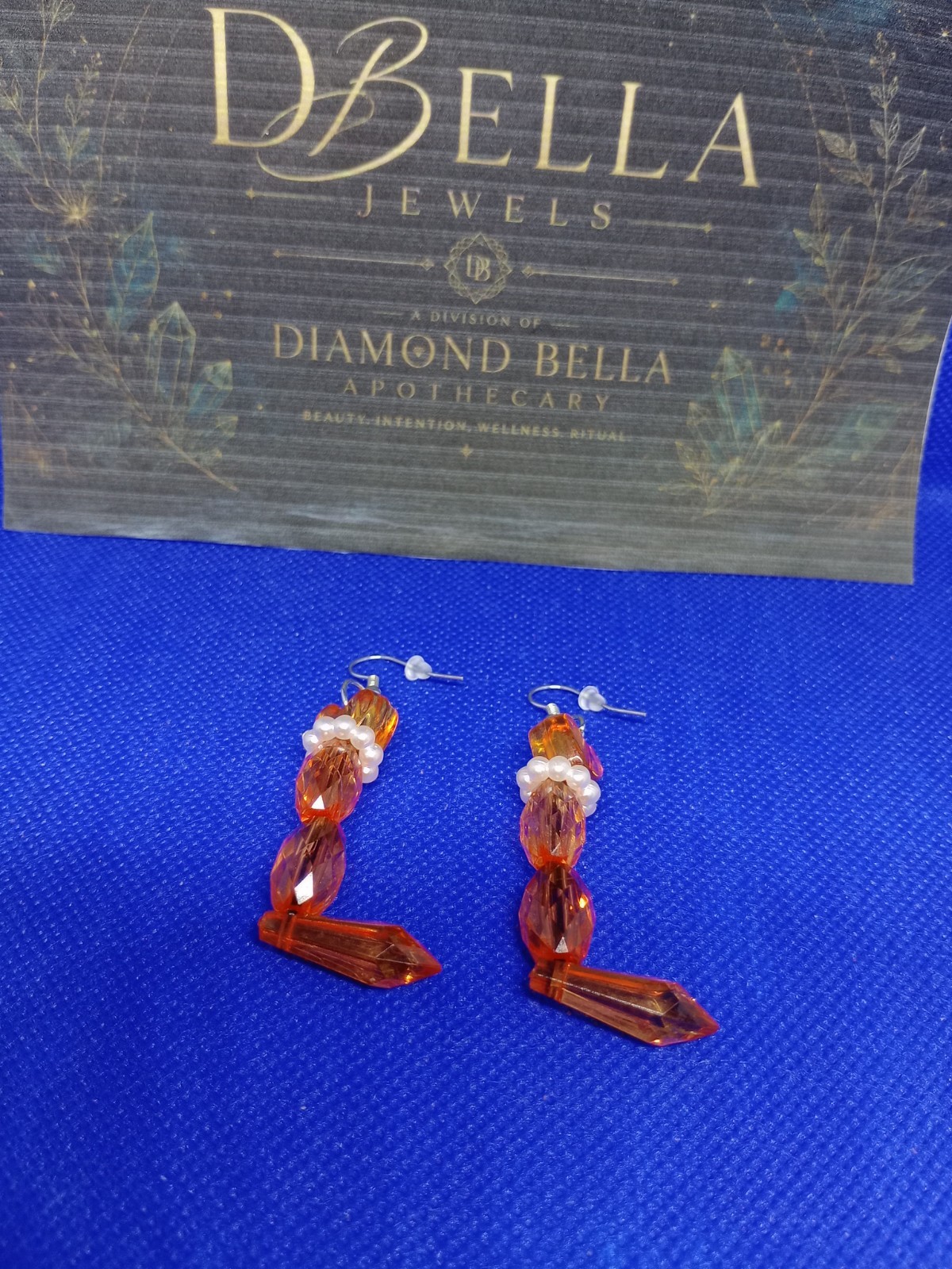 DBella Jewels Orange Crystal & Pearl Beaded Dangle/Drop Hook Earrings