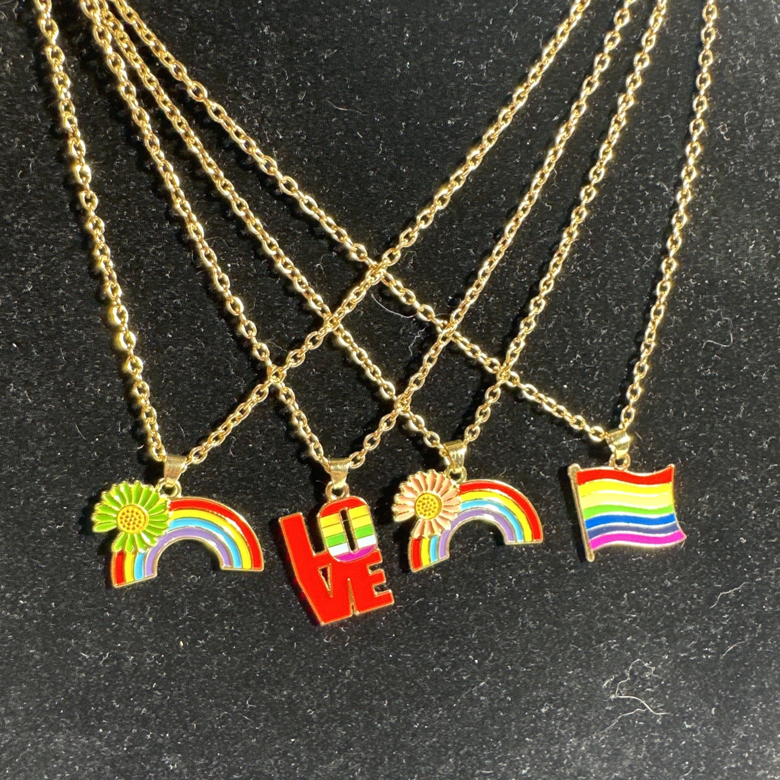 Rainbow Pride Necklace Love Flag Daisy Pendant Gold Tone Set Of 4