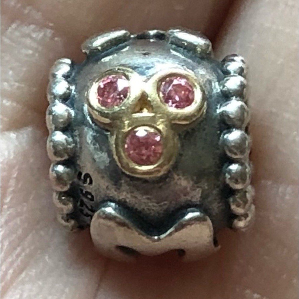 Authentic Retired Pandora Sterling Silver & Gold MOM Charm with Pink Accent