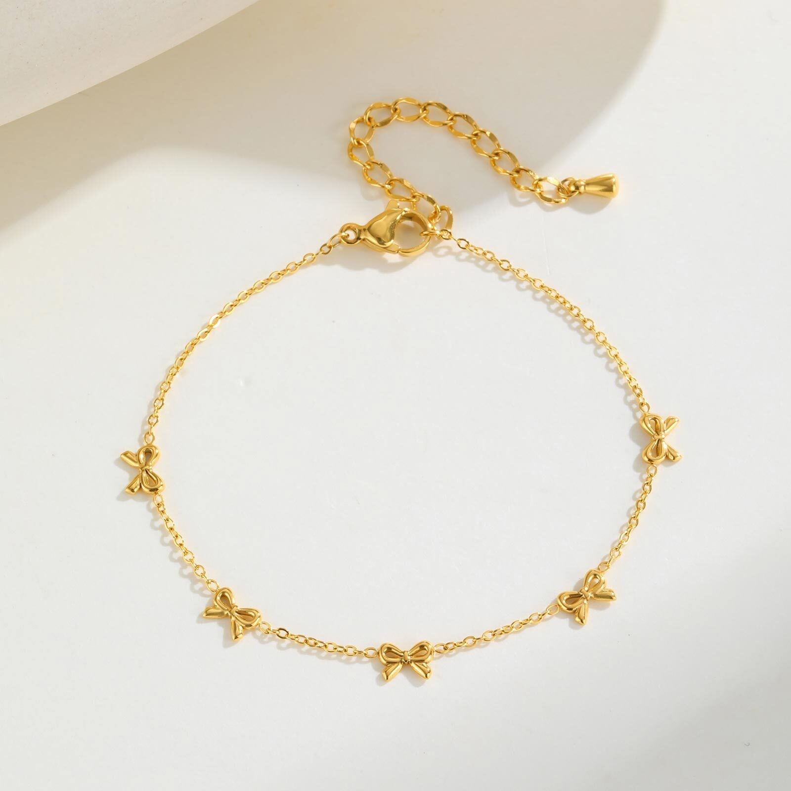 Stainless Steel Cute Butterfly Bow Link Chain Bracelet for Women Adjustable Gift