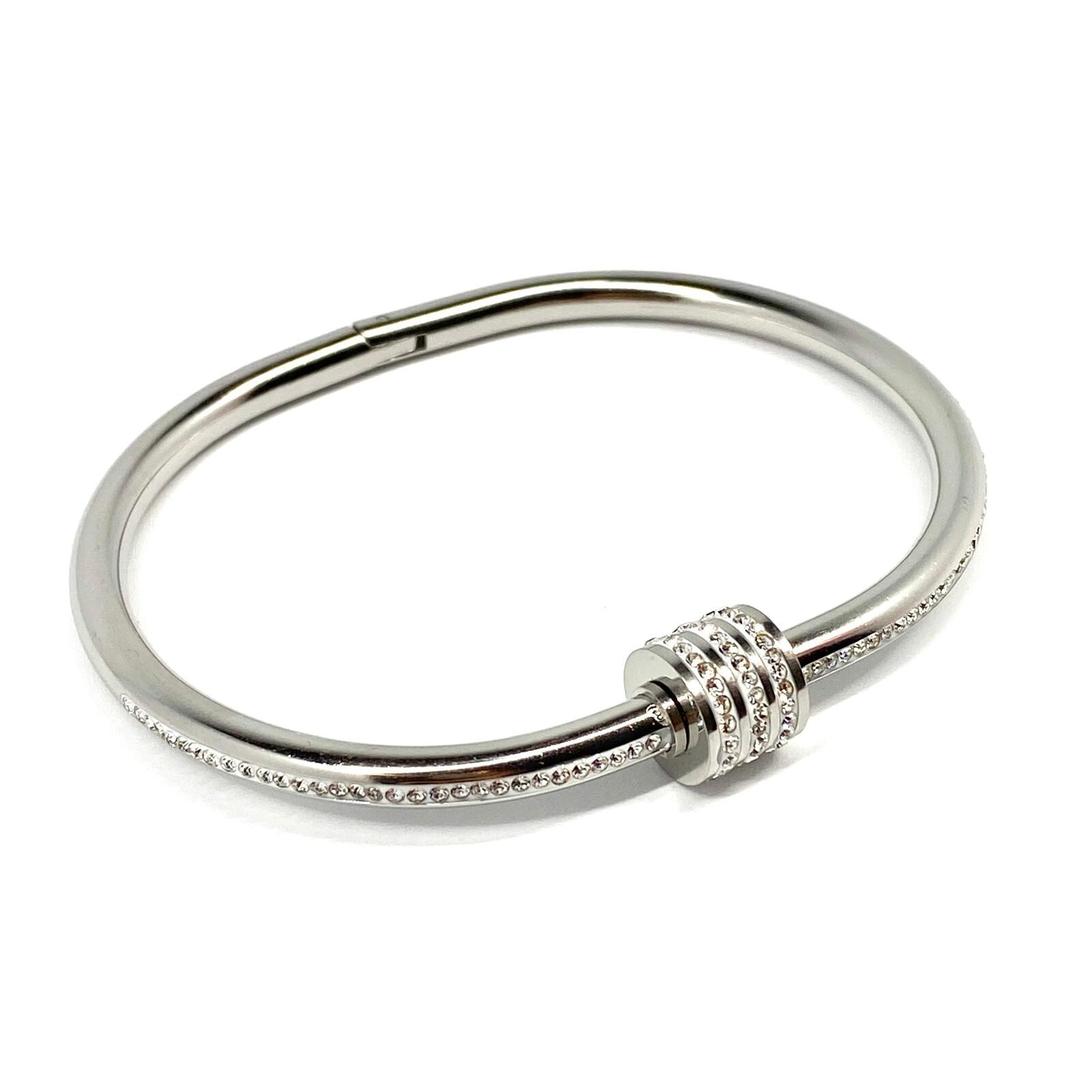 18k Gold Plated Titanium Steel Rhinestone Spinner Cuff Bangle Bracelet Stackable