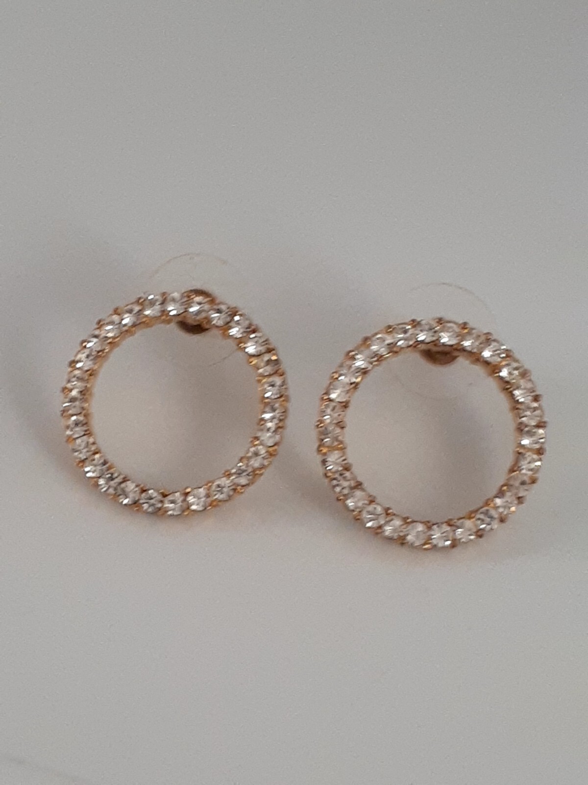Clear Crystal Stone Round Circle Gold tone Earrings