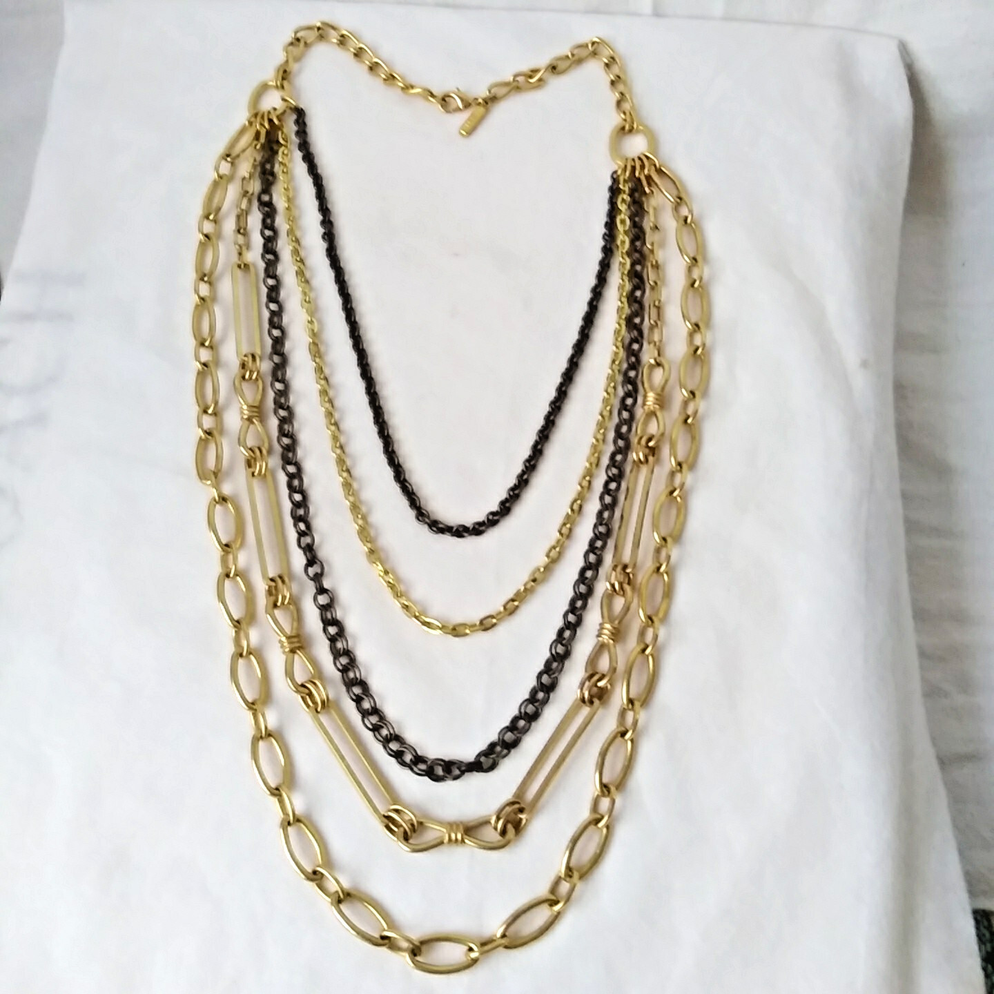 Heavy Gold Tone Multiple 5 Strand Layered Chain Statement Necklace Signed WORTH