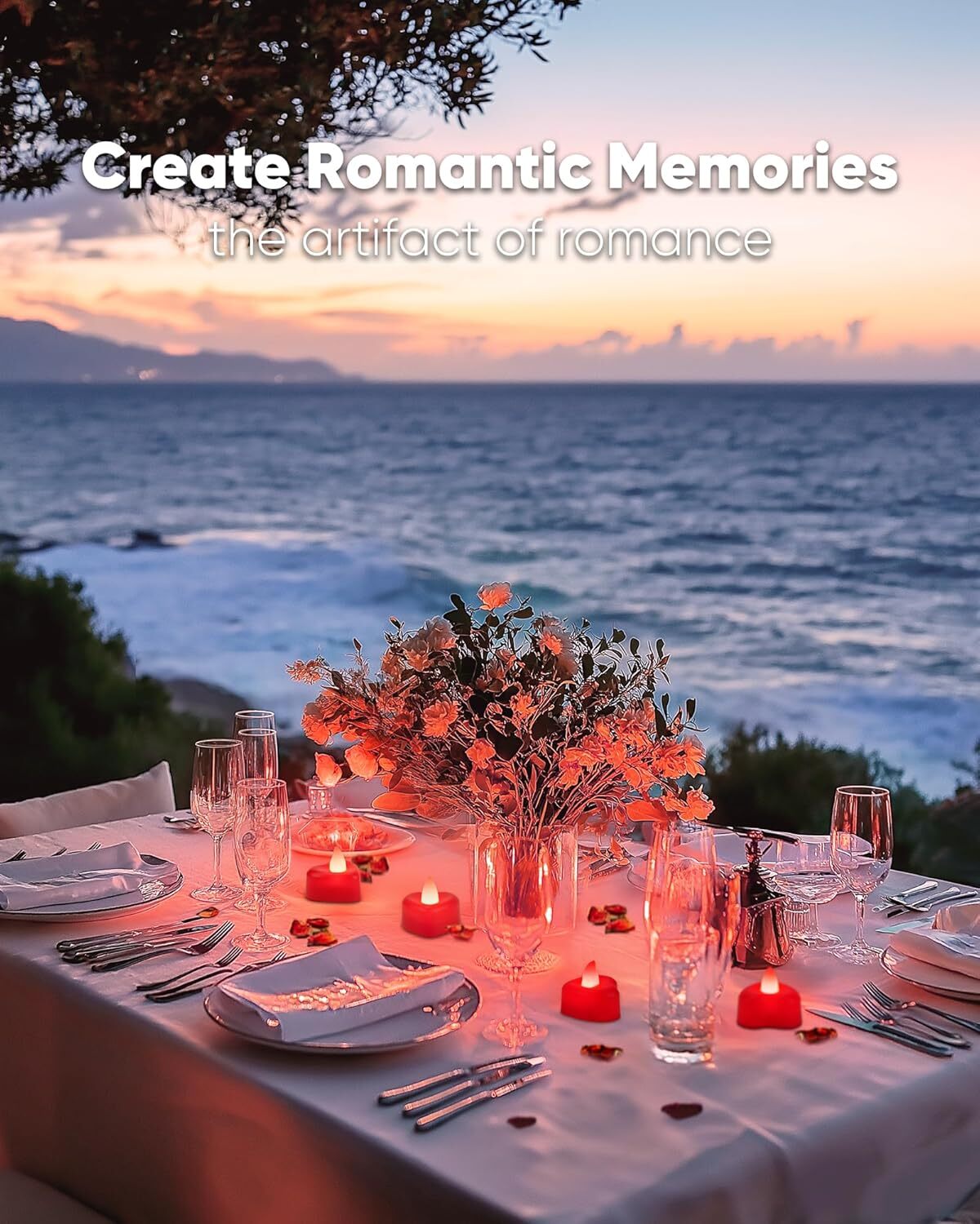 Valewntines Day Decor 1000 Pieces Red Artificial Rose Petals 12 Heart LED Lights