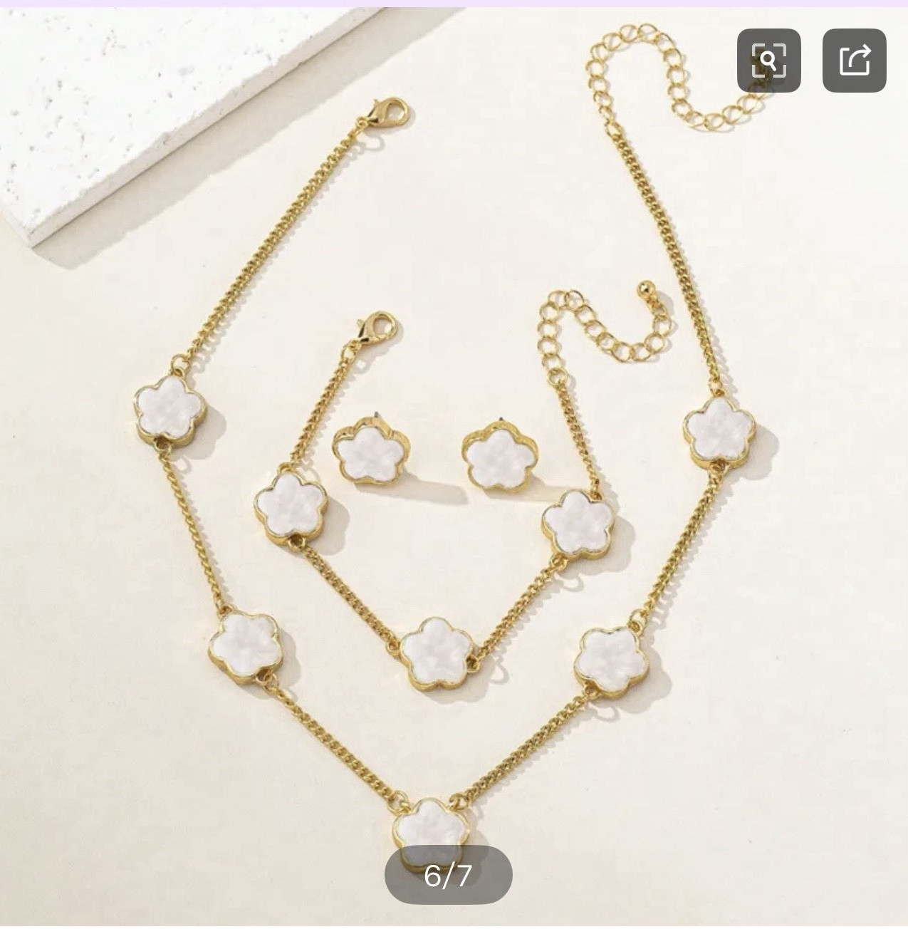 Gold Tone Clover Love Jewelry Set Necklace Bracelet & Earrings Valentine’s Day