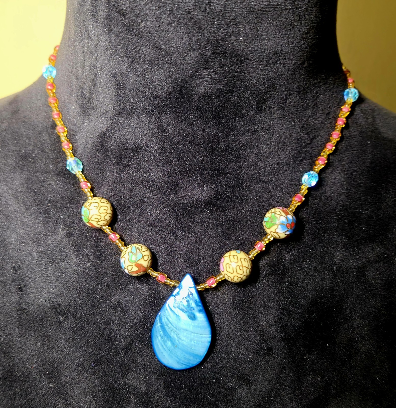 Pendant Shell Necklace, Abalone With Decorative Beads Beach Theme