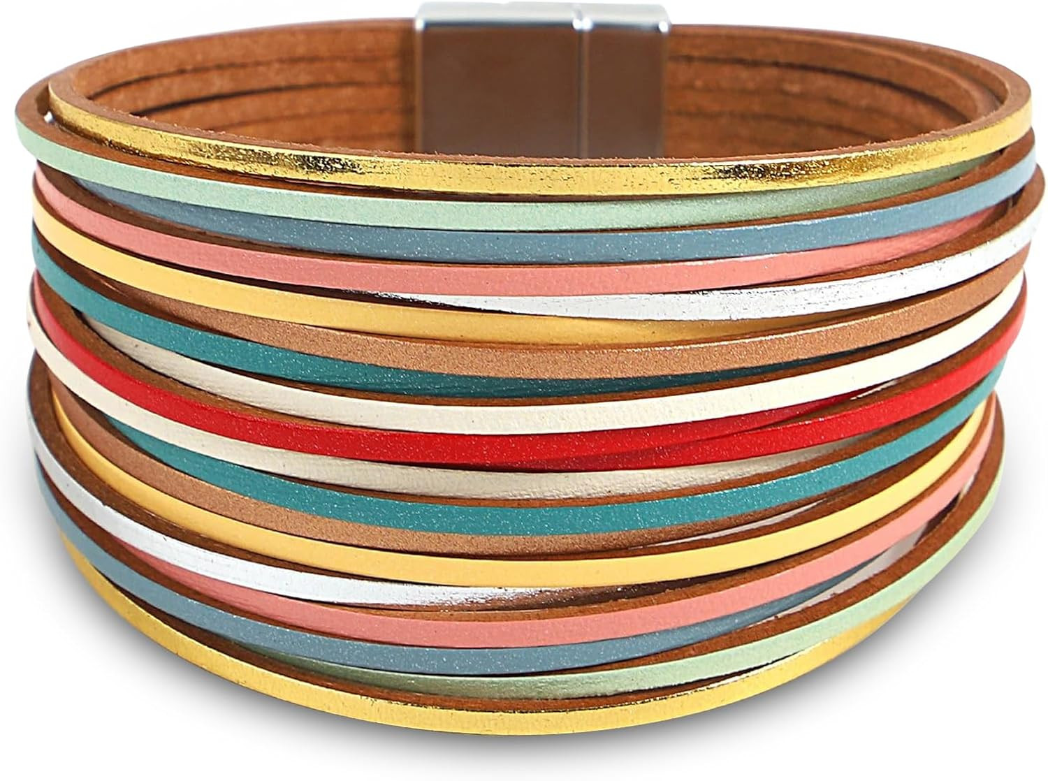 Leather Wrap Bracelets for Women, Boho Leopard Multi-Layer Crystal Beads Cuff Br