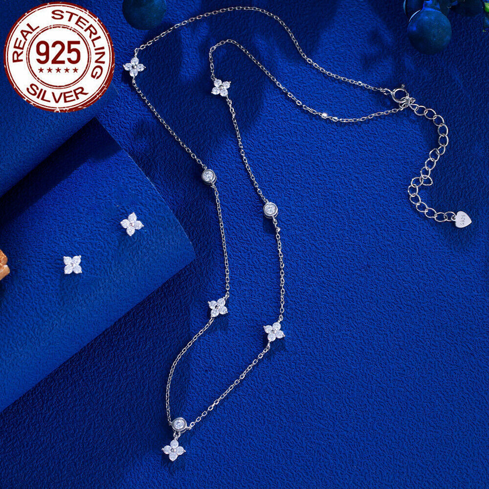 925 Sterling Silver Round Pendant Necklace Earrings Fashion Brand CZ Jewelry Set