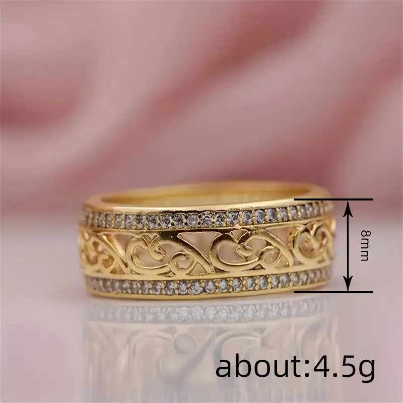 8mm Vintage Fashion Woman 18k Gold Plated Sparkling CZ Hollow Band Ring
