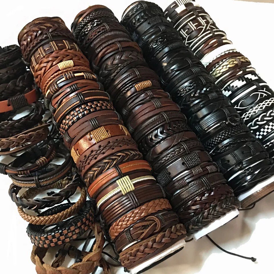 Wholesale 30Pcs/Lot Mix Styles Vintage Genuine Leather Cuff Bracelets Jewelry