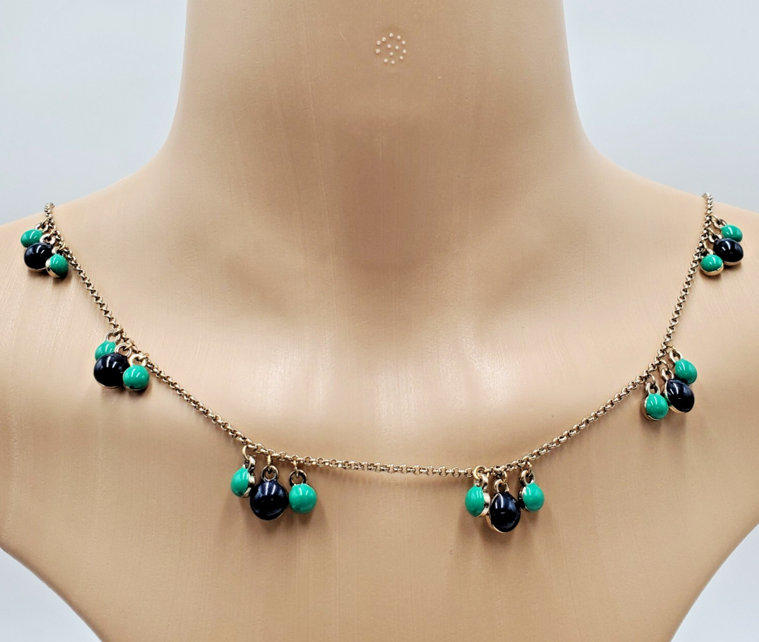 Ann Taylor Reversible Station Necklace 30in Silver Tone Clear Crystal Blue Green