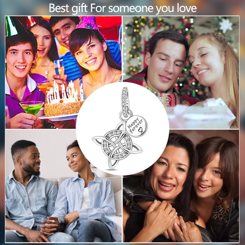 PANDACH 925 Sterling Silver Happy Forever Charm For Bracelet&Necklace Pendant