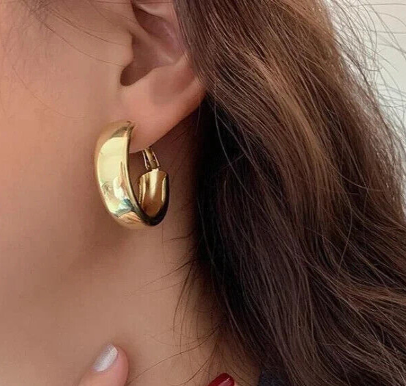 C shaped earrings silver or gold hoop huggie earrings lightweight comfortable