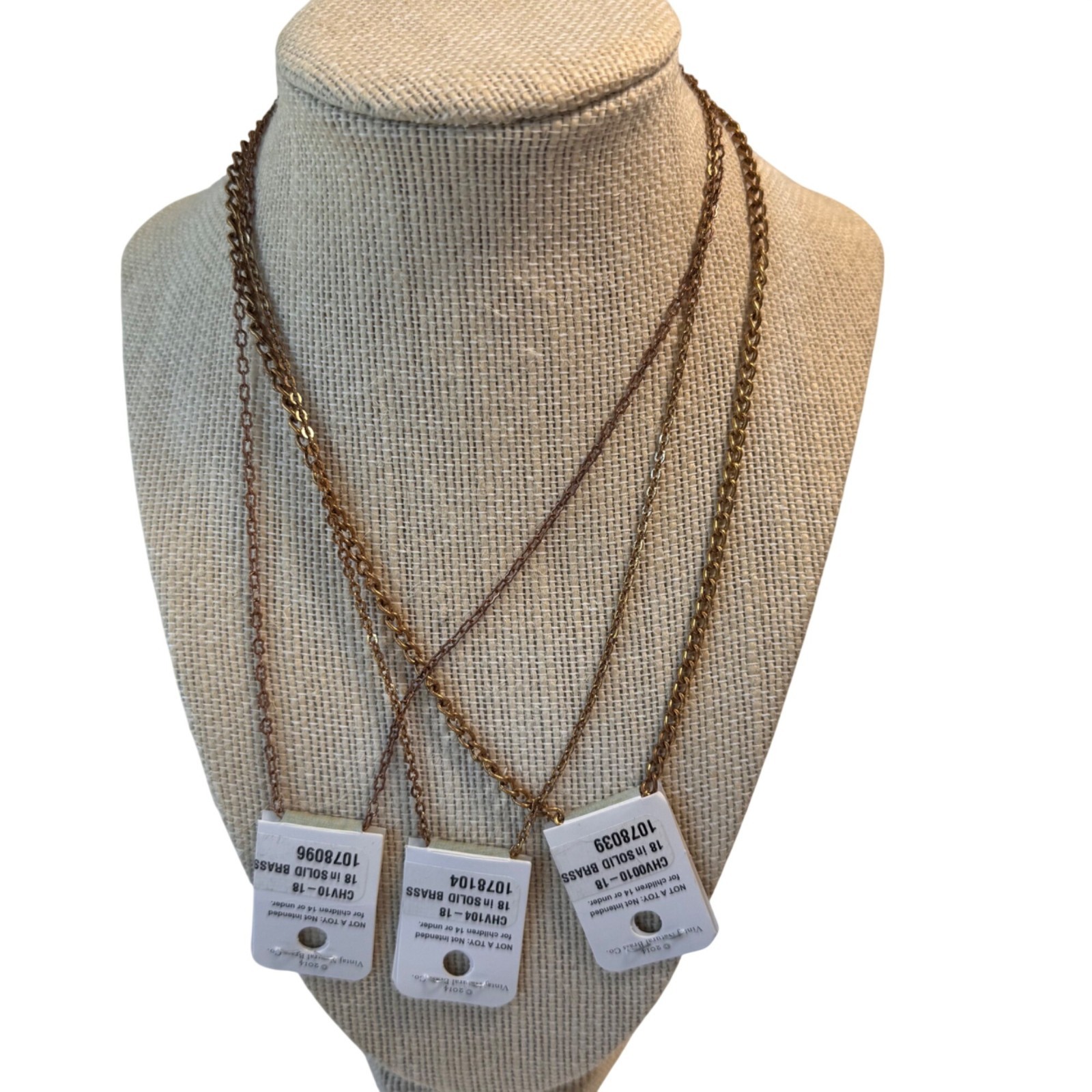 Solid Brass 18-Inch Necklace Jewlery Lot of 3 Vintaj Vogue Brass Co USA NWT New