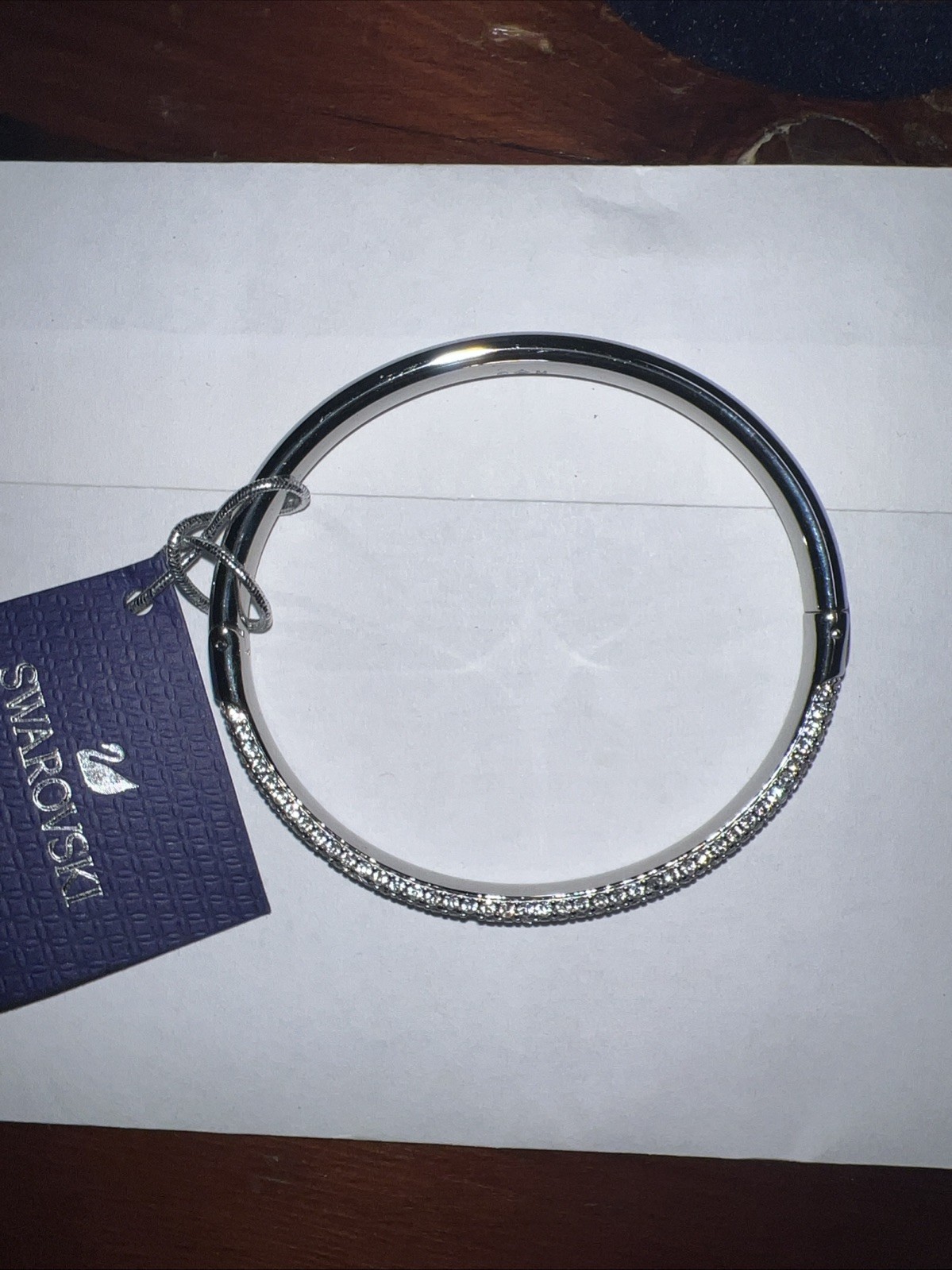 Swarovski Crystal Stones Bangle Silver Tone 2 1/4 Inch Diameter