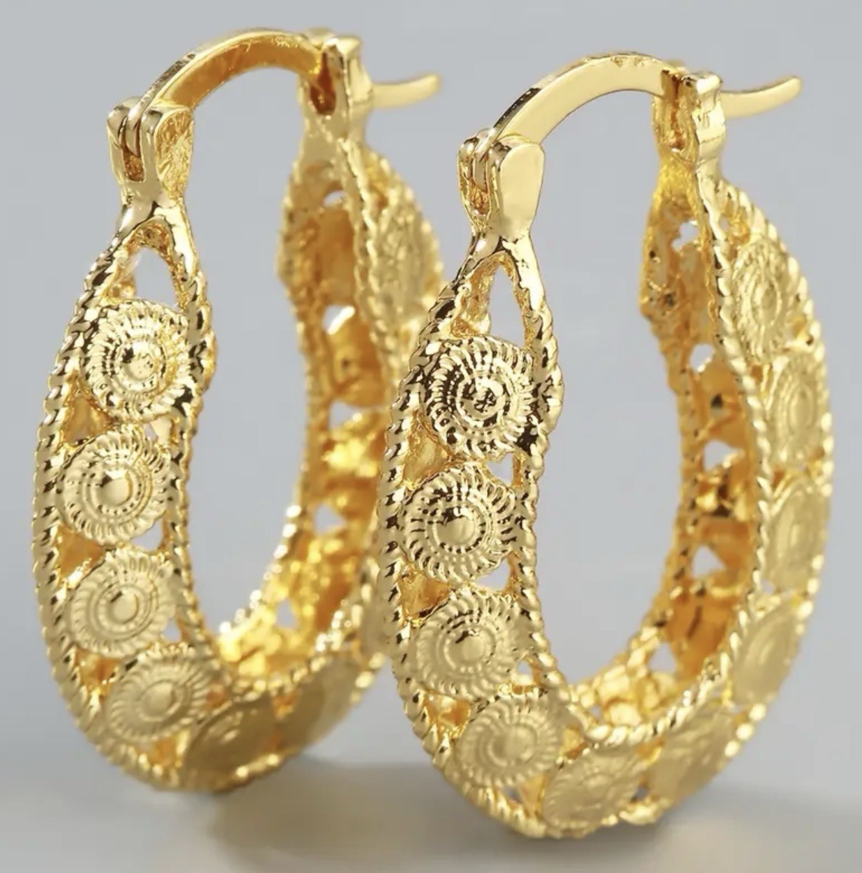 18K Gold Plated Hollow Design Dangle Earrings # 0055 Box Included.