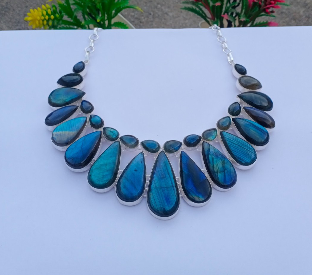 Natural Labradorite Gemstone 925 Sterling silver Handmade Necklace Jewelry
