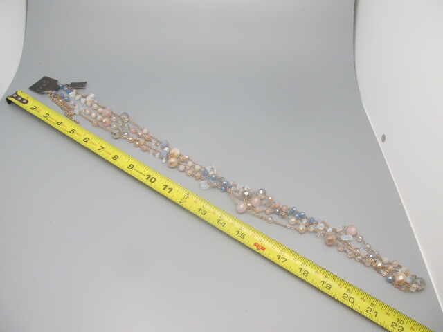 Samoe Gold Tone Necklace with Pink, White, Blue and Clear Beads