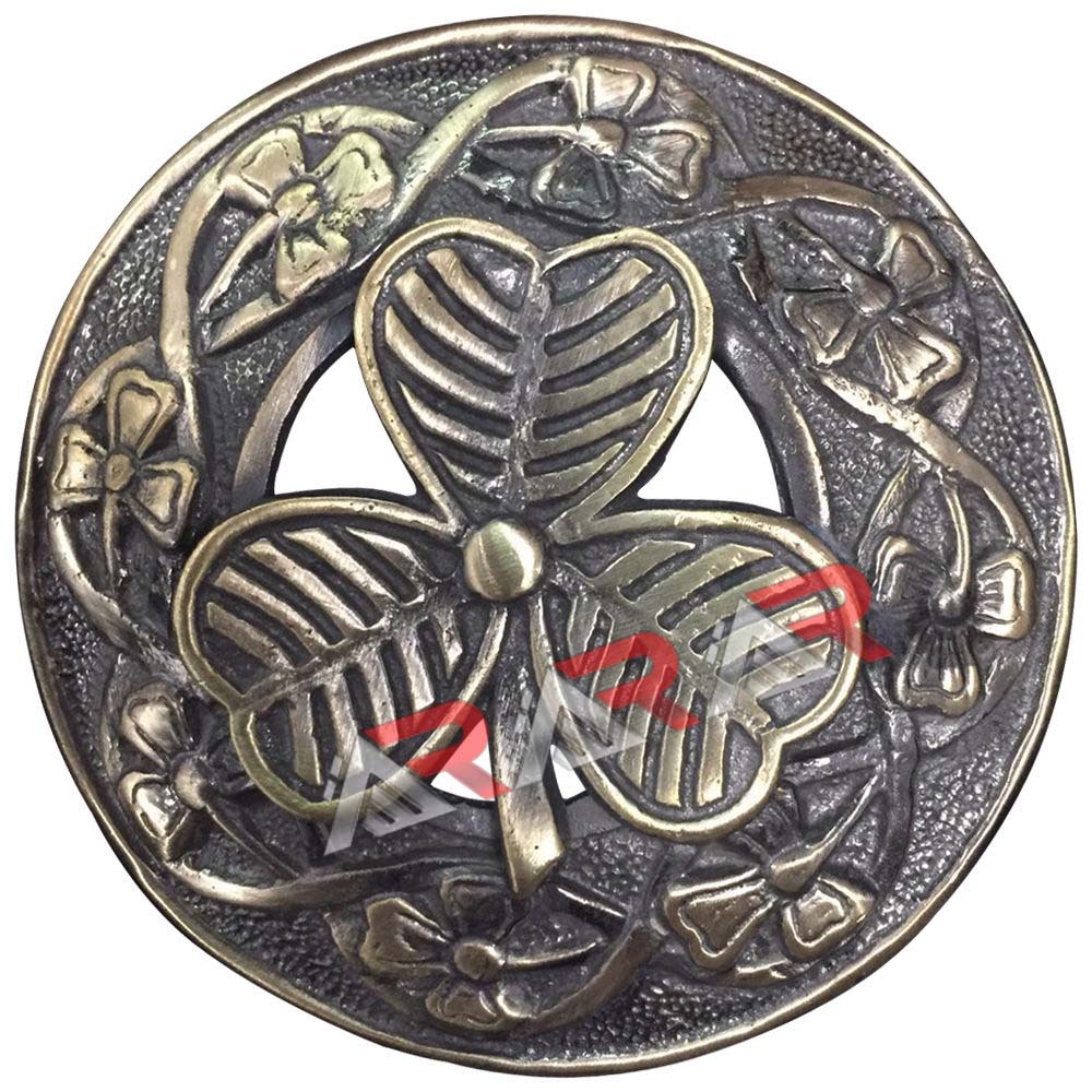 AAR Fly Plaid Kilt Brooch Big Irish Shamrock Unisex Adult Pin Jewelry Antique 3″