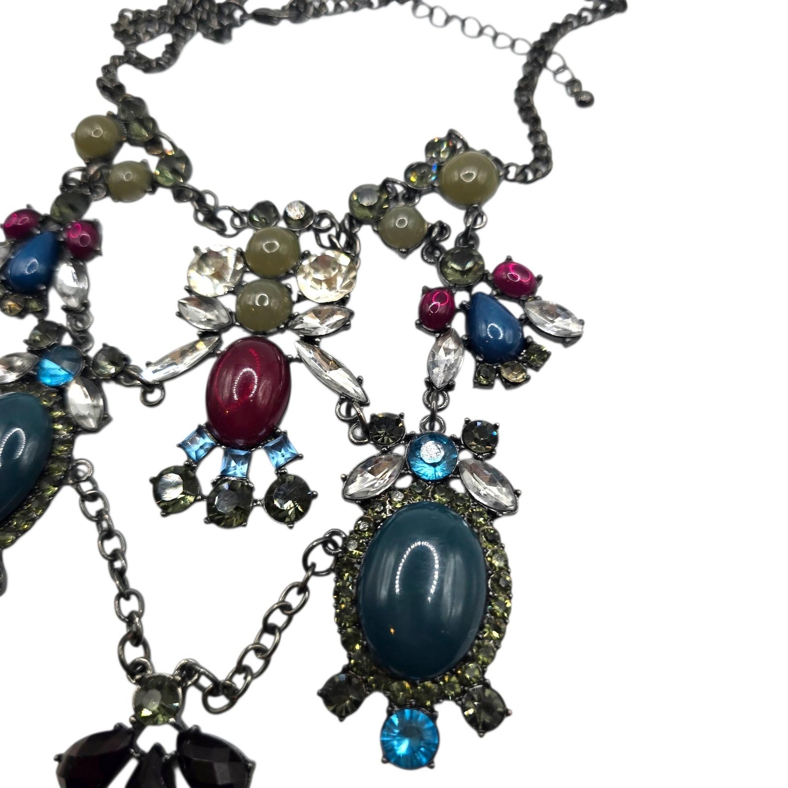Necklace Statement Bib Multicolor Rhinestone Cabochon Pendant SKU 2490