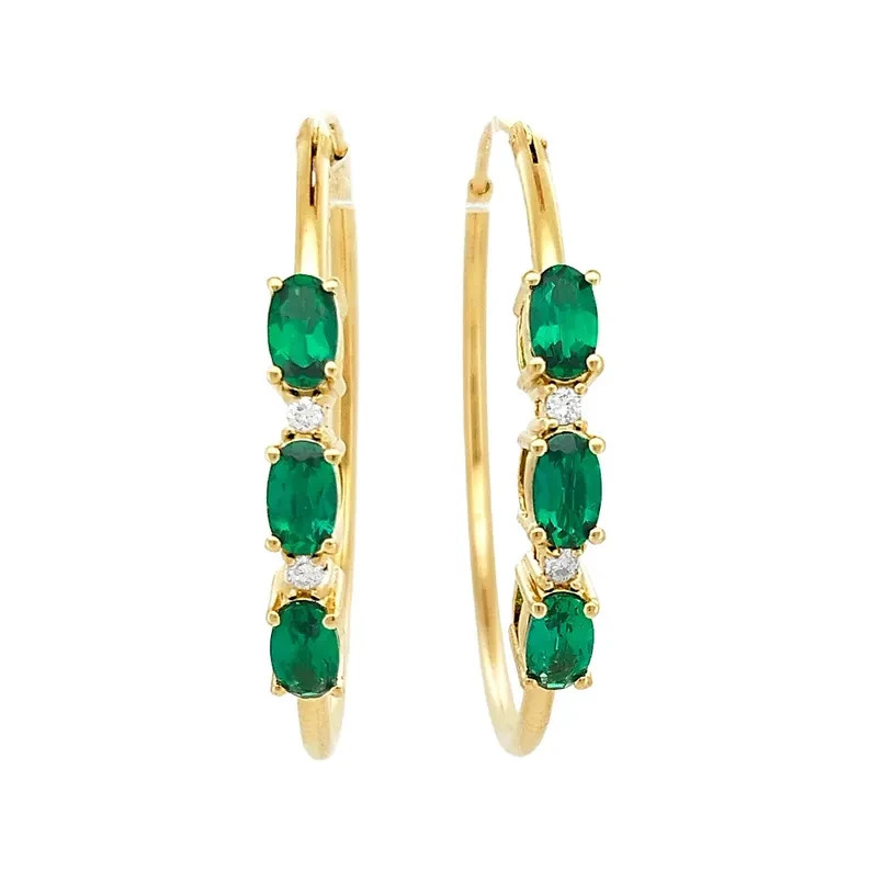 2 Ct Oval Cut Simulated Emerald Women’s Drop Hoop Earring 14k Yellow Gold Plated