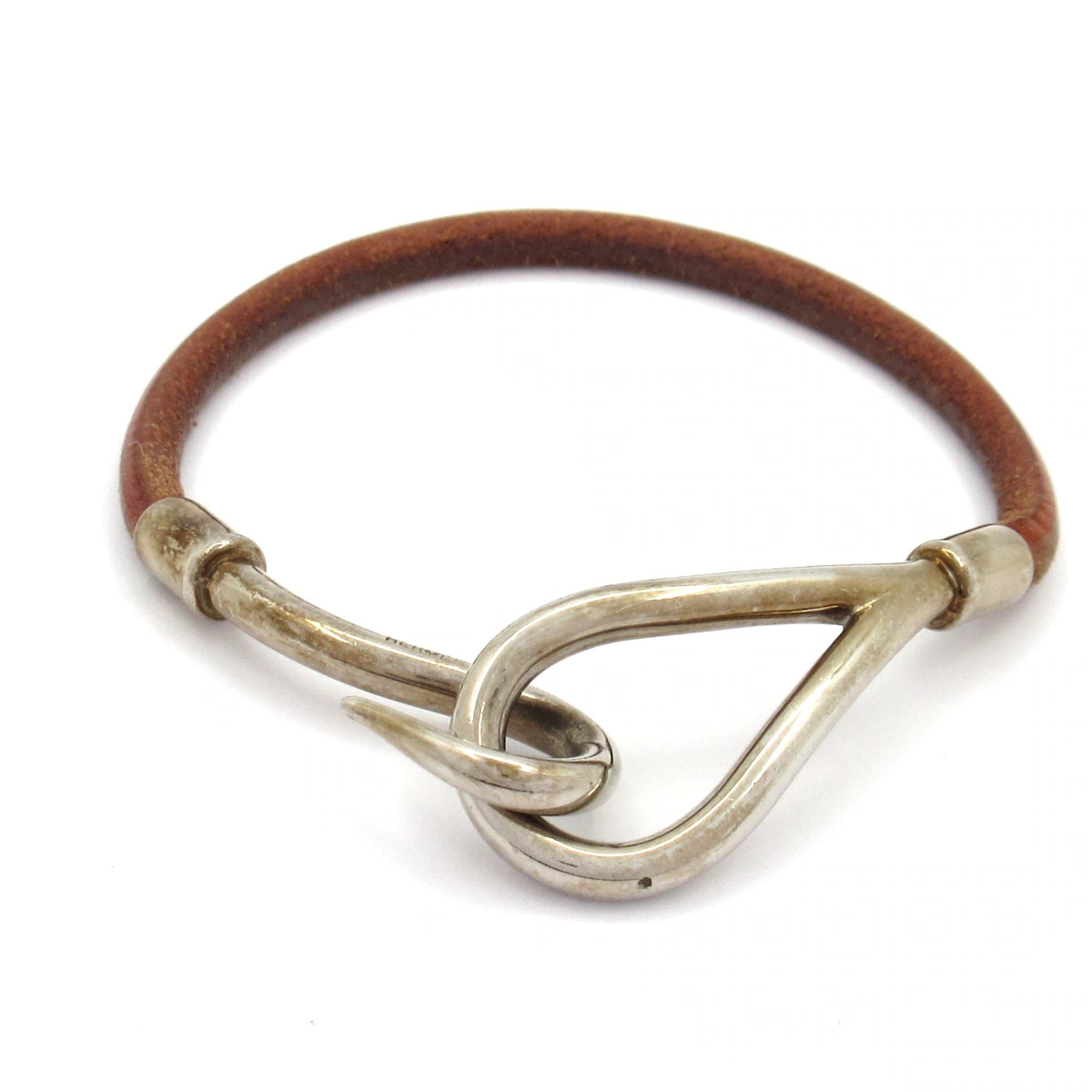 HERMES Jumbo Dark Brown Silver Leather Hardware None Bracelet