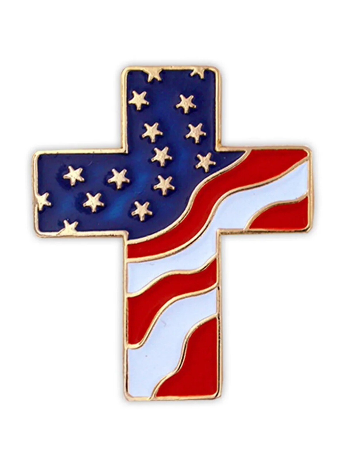 American Flag Patriotic Cross Religious Jewelry Enamel Lapel Pin