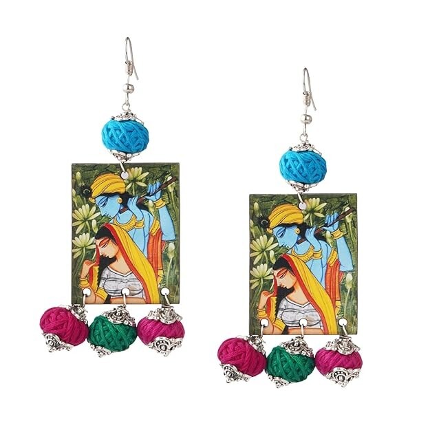 Handmade Warli Art Pendant Necklace Earrings Set Boho Tribal Jewelry Gift