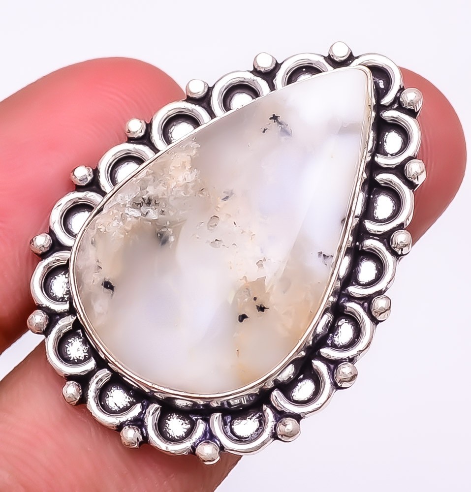 Natural Brazilian Dendritic Opal Gemstone 925 Silver Plated Ring s.8 F2557