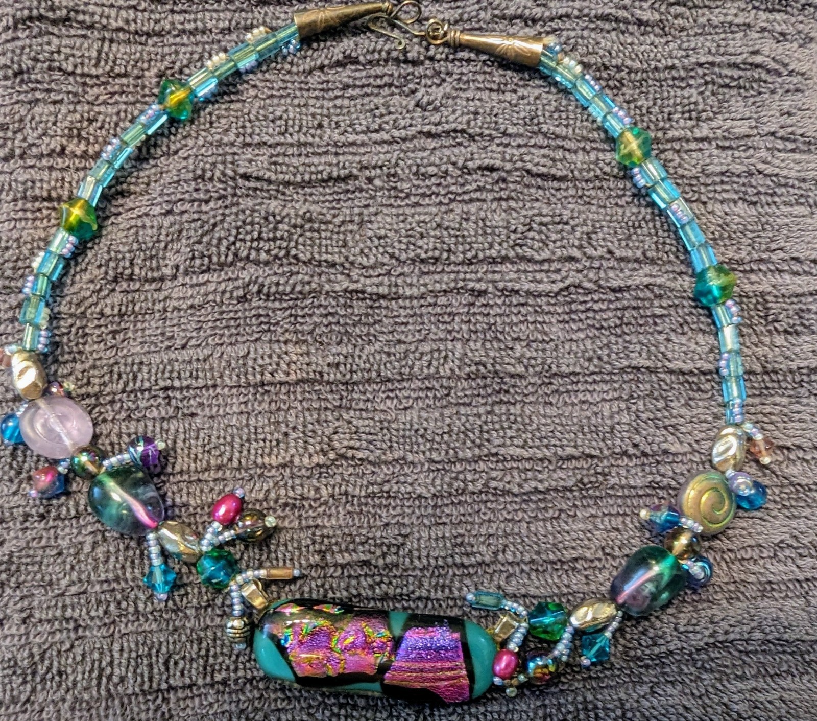 Artisan Boho Blue Punk Dichroic Glass With Gorgeous Glass Necklace Silver Clasp